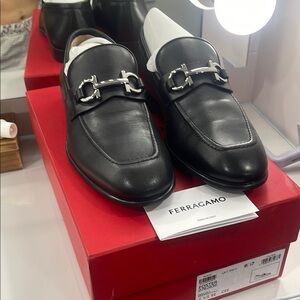 Salvatore Ferragamo Black Leather Loafers with Horsebit Detail